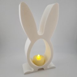 3D printet kanin fyrfadsstage med LED tea light p� tr�bord