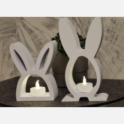 3D printet kanin fyrfadsstage med LED tea light p� tr�bord