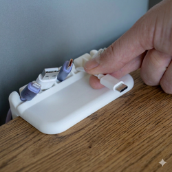 Kabelholder til flere opladningskabler monteret p� bordkant