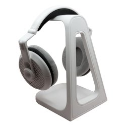 Hvid headset holder med opbevaringsbakke p� skrivebord