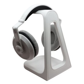 Hvid headset holder med opbevaringsbakke p� skrivebord