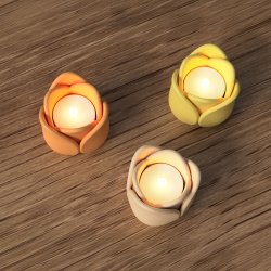 Moderne tulipan lysestage med LED fyrfadslys p� tr�bord