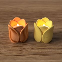 Moderne tulipan lysestage med LED fyrfadslys p� tr�bord